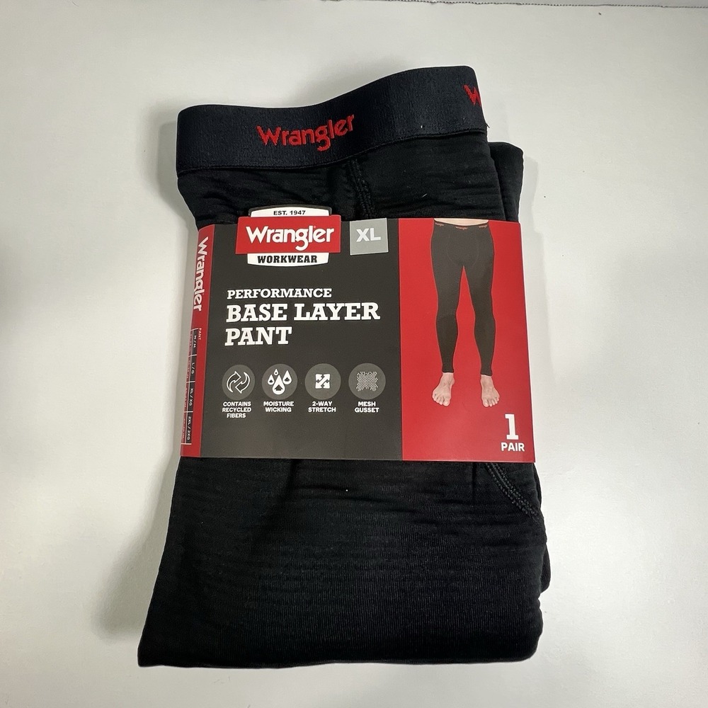 Wrangler Workwear Performance Baselayer Pants Mens Black XL Moisture Wicking